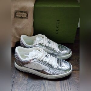 $1080 Brand New Gucci MAC80 Women's Sneaker Metallic Silver EU 36.5 US 6.5